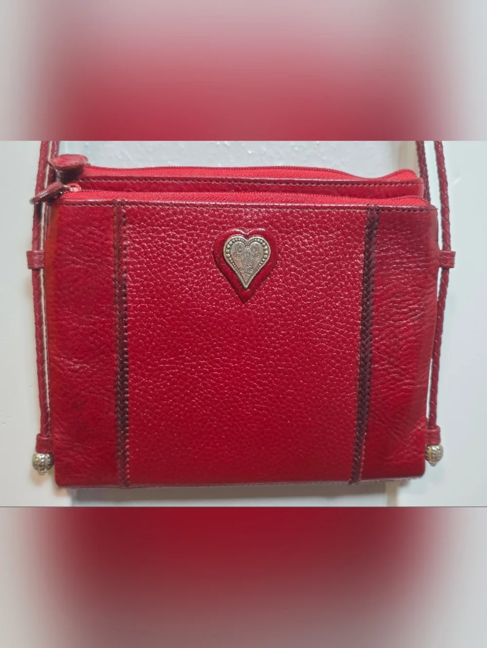Brighton Red Leather Heart-Embellished Crossbody Bag